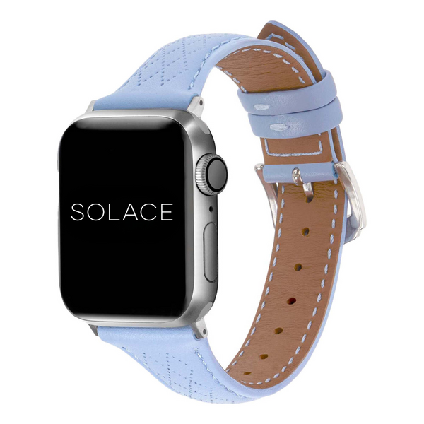 Blue Leather Apple Watch Bands Compatible with  49mm 45mm 44mm 42mm 41mm, front facing