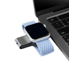 2 in 1 micro Apple watch charger compatible with usb and usb-c sitting on a laptop